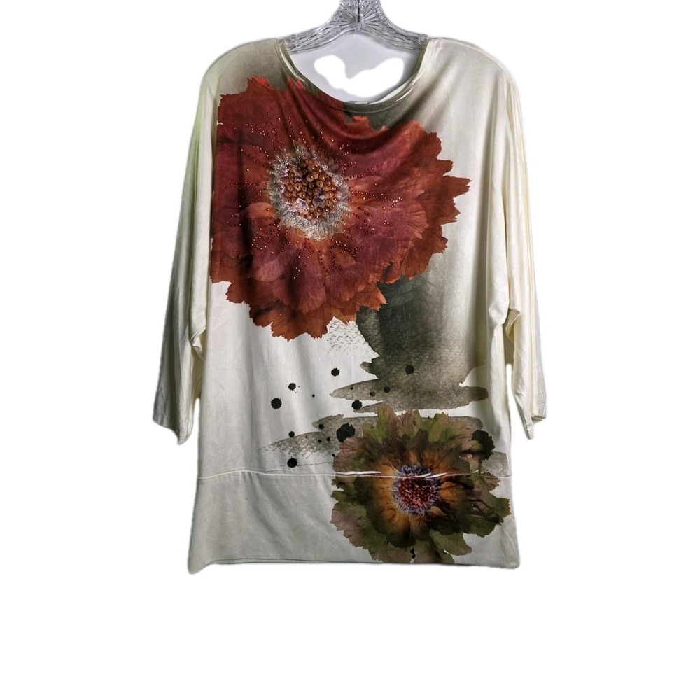 Dressbarn Asymmetric Tunic Top Long Sleeved Foral Tight Around Waist Size S